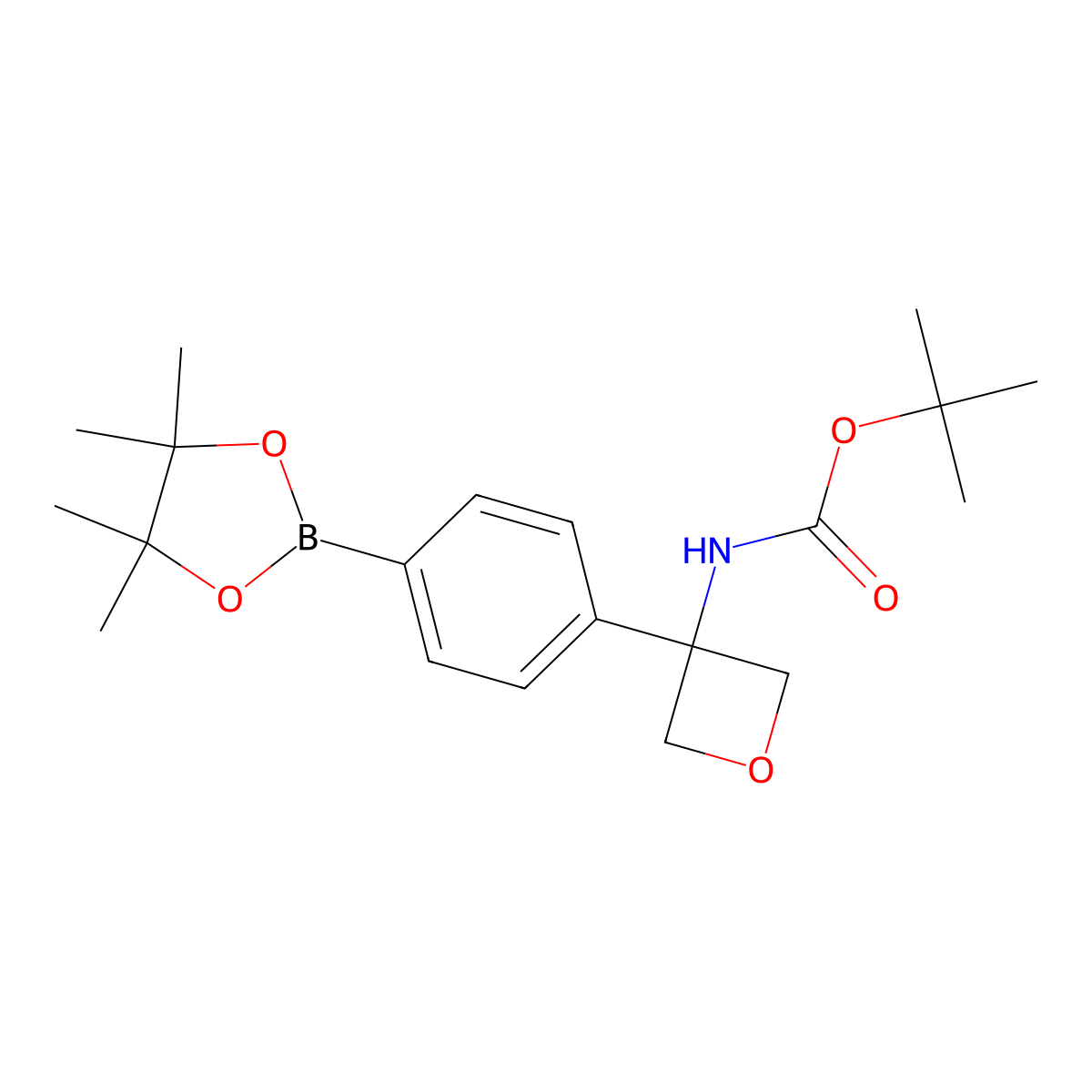 tert-Butyl (3-(4-(4,4,5,5-tetramethyl-1,3,2-dioxaborolan-2-yl)phenyl)oxetan-3-yl)carbamate molecular structure, CAS 1279090-25-3