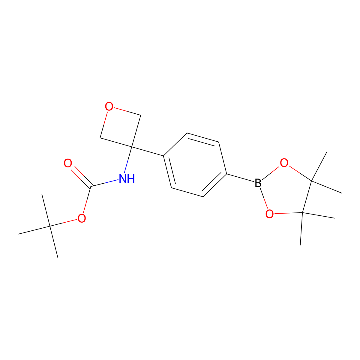 tert-Butyl (3-(4-(4,4,5,5-tetramethyl-1,3,2-dioxaborolan-2-yl)phenyl)oxetan-3-yl)carbamate molecular structure, CAS 1279090-25-3