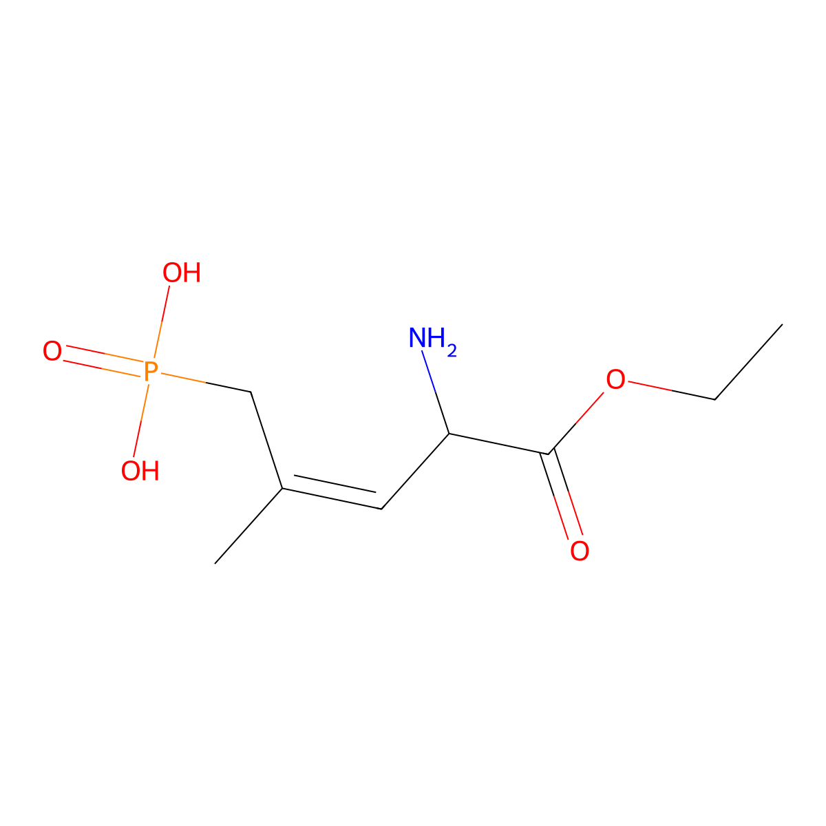 1-Ethyl (3E)-2-amino-4-methyl-5-phosphono-3-pentenoate molecular structure, CAS 127910-32-1