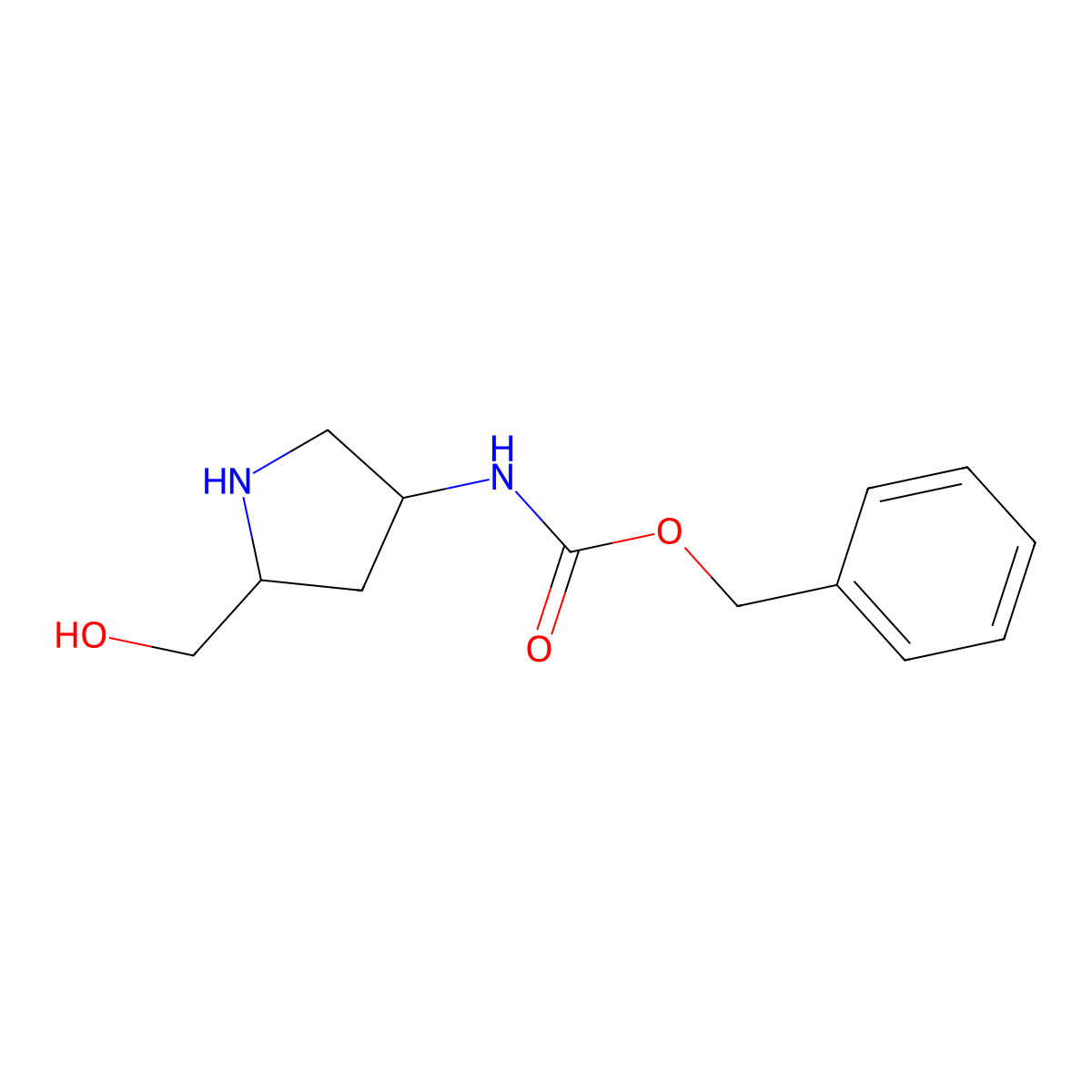 rel-benzyl ((3R,5R)-5-(hydroxymethyl)pyrrolidin-3-yl)carbamate molecular structure, CAS 1279200-12-2