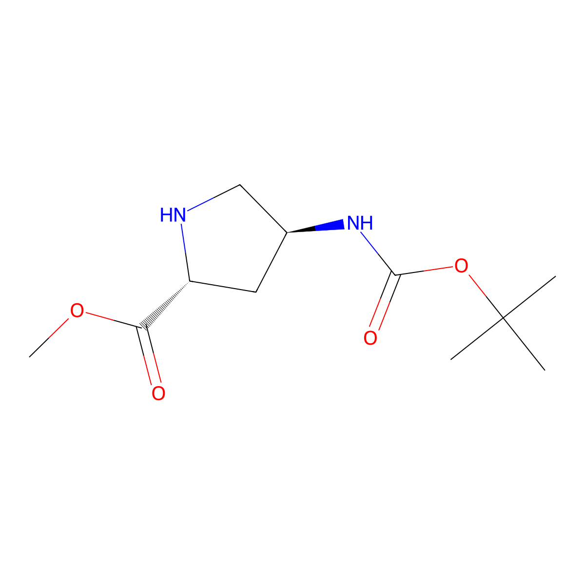 (2R,4S)-Methyl 4-((tert-butoxycarbonyl)amino)pyrrolidine-2-carboxylate molecular structure, CAS 1279200-29-1