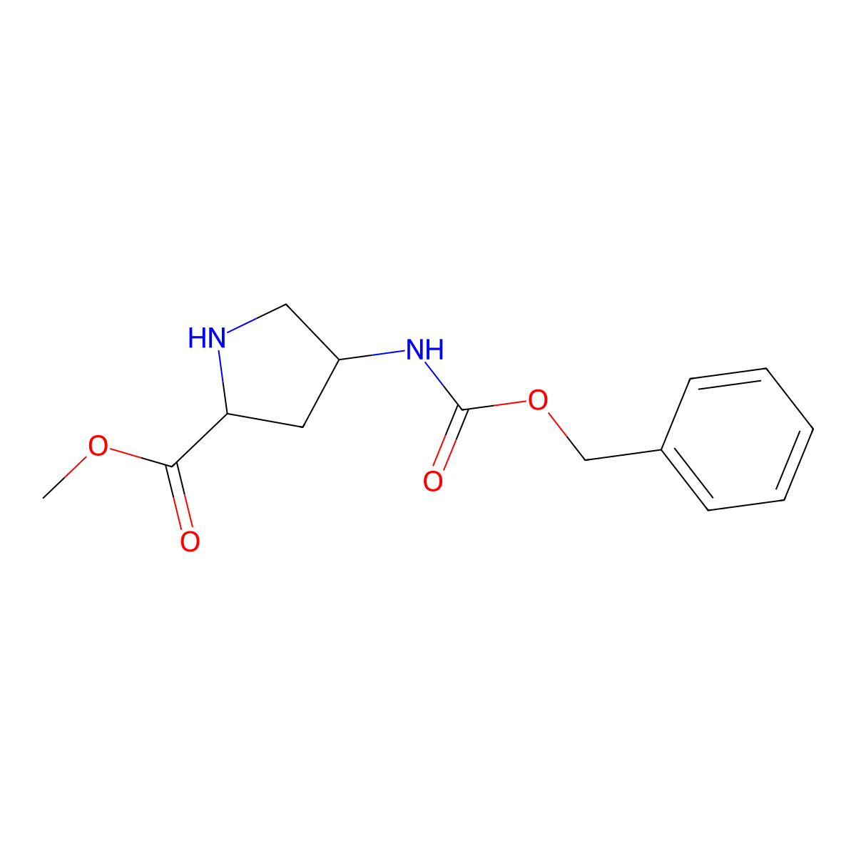 Methyl (2R,4R)-4-(((benzyloxy)carbonyl)amino)pyrrolidine-2-carboxylate molecular structure, CAS 1279200-57-5