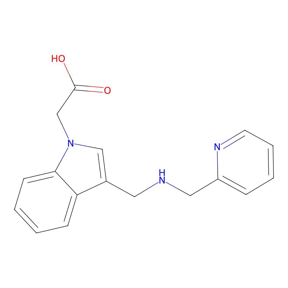 2-(3-(((Pyridin-2-ylmethyl)amino)methyl)-1H-indol-1-yl)acetic acid molecular structure, CAS 1279203-83-6