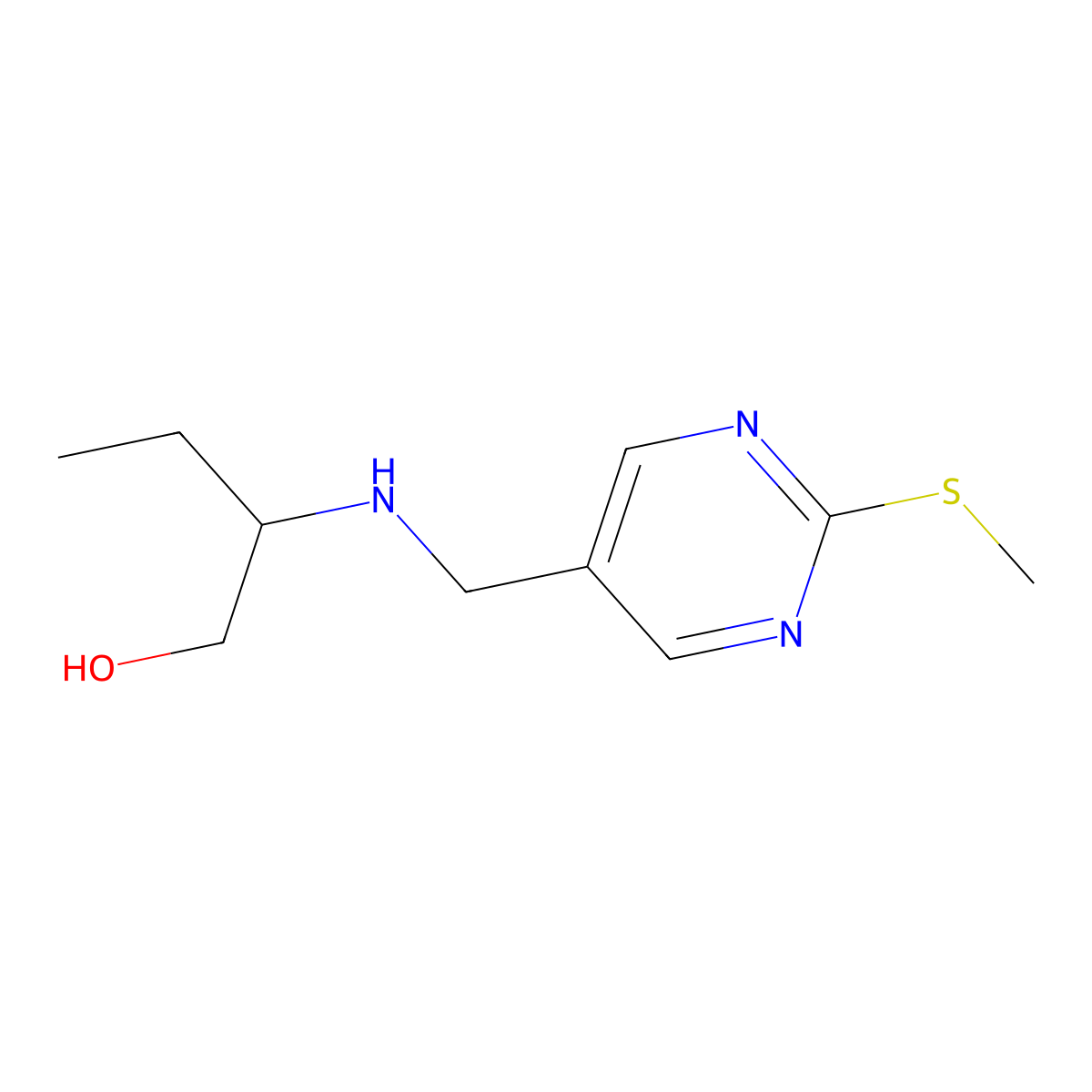 2-(((2-(Methylthio)pyrimidin-5-yl)methyl)amino)butan-1-ol molecular structure, CAS 1279204-17-9