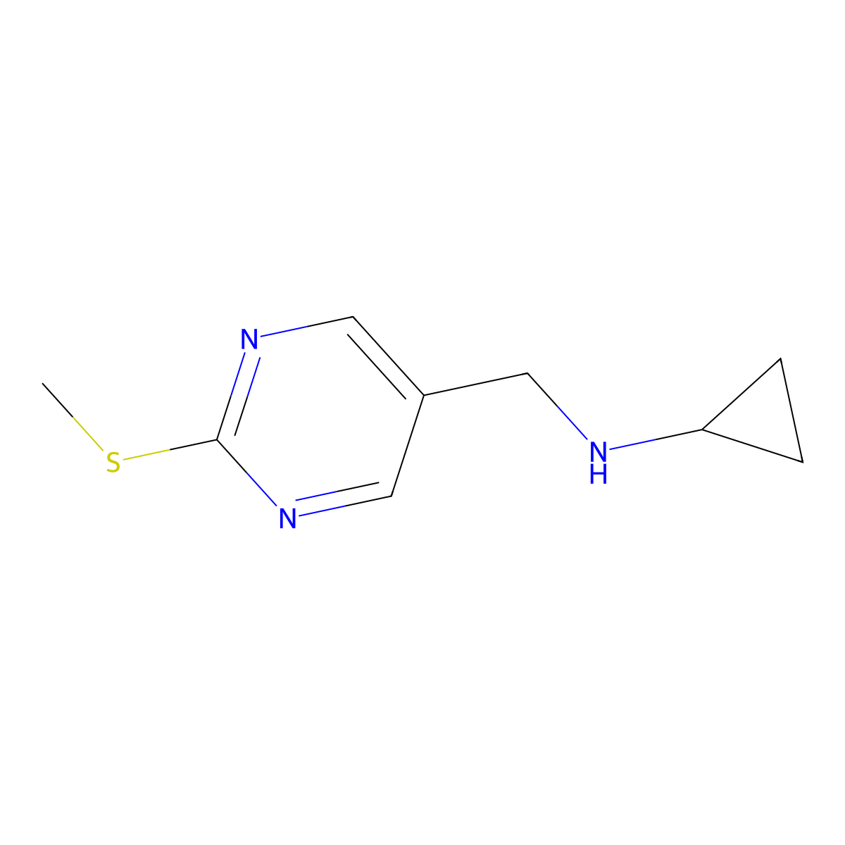 N-((2-(Methylthio)pyrimidin-5-yl)methyl)cyclopropanamine molecular structure, CAS 1279208-72-8