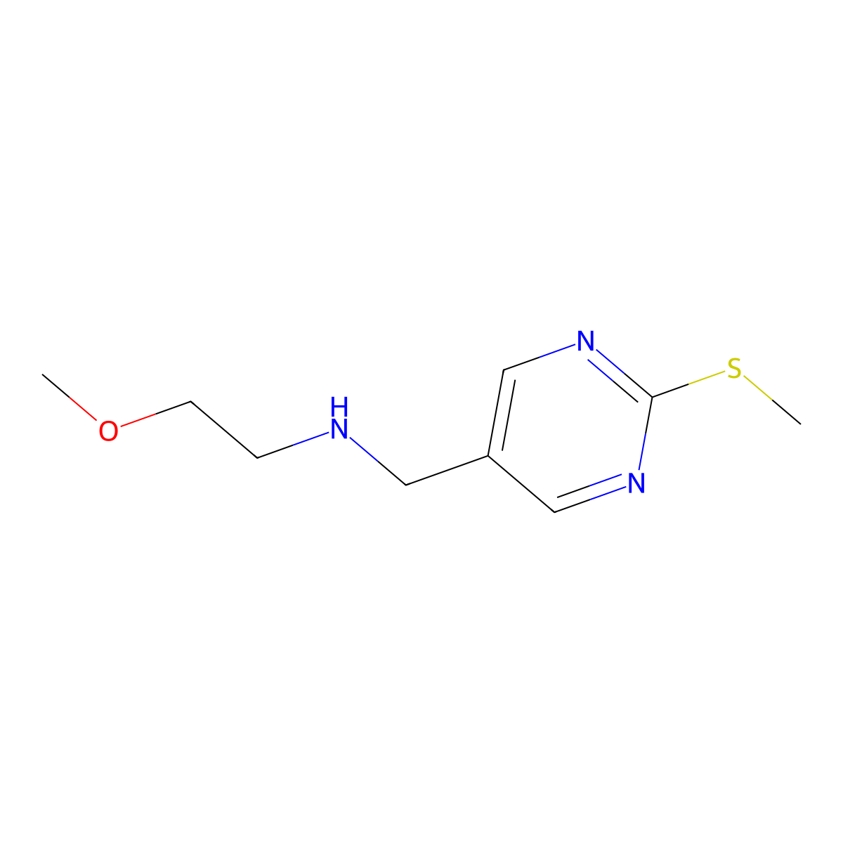 2-Methoxy-N-((2-(methylthio)pyrimidin-5-yl)methyl)ethanamine molecular structure, CAS 1279208-79-5