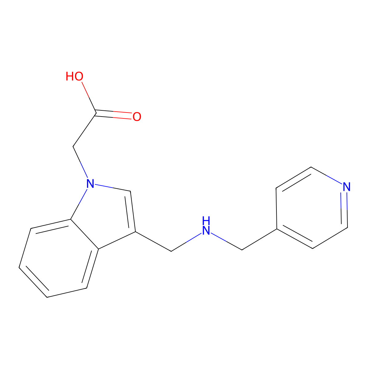 2-(3-(((Pyridin-4-ylmethyl)amino)methyl)-1H-indol-1-yl)acetic acid molecular structure, CAS 1279213-68-1