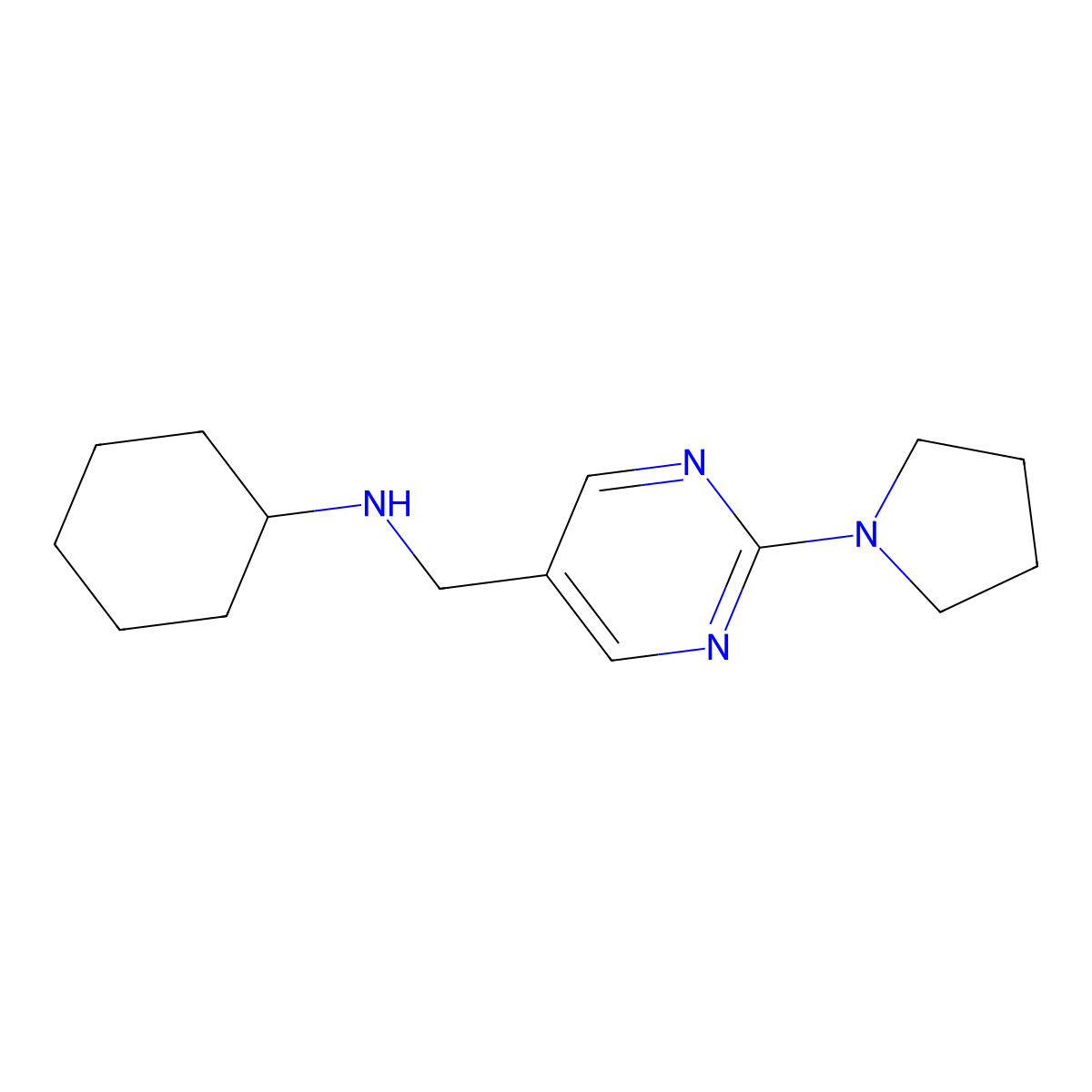 N-((2-(Pyrrolidin-1-yl)pyrimidin-5-yl)methyl)cyclohexanamine molecular structure, CAS 1279217-14-9