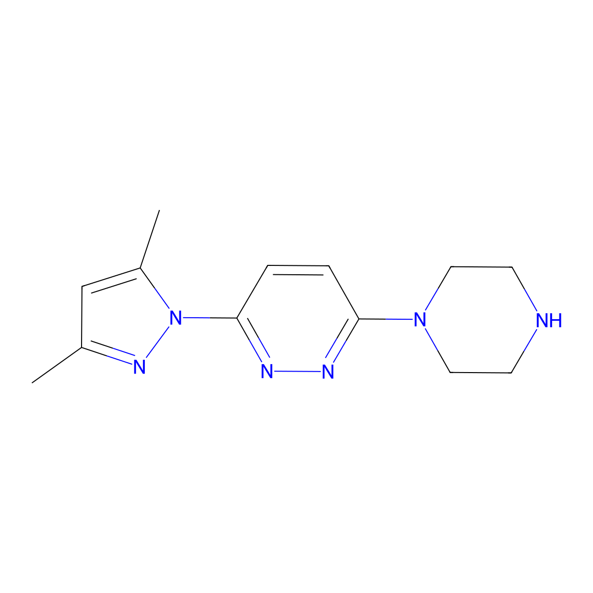 3-(3,5-dimethyl-1H-pyrazol-1-yl)-6-(piperazin-1-yl)pyridazine molecular structure, CAS 1279219-11-2