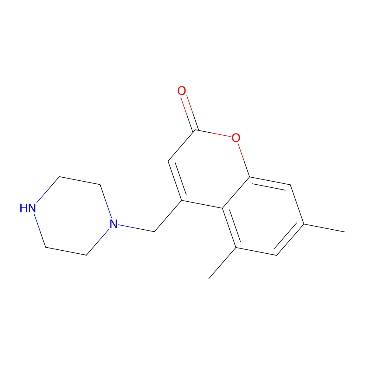 5,7-dimethyl-4-(piperazin-1-ylmethyl)-2H-chromen-2-one molecular structure, CAS 1279219-34-9