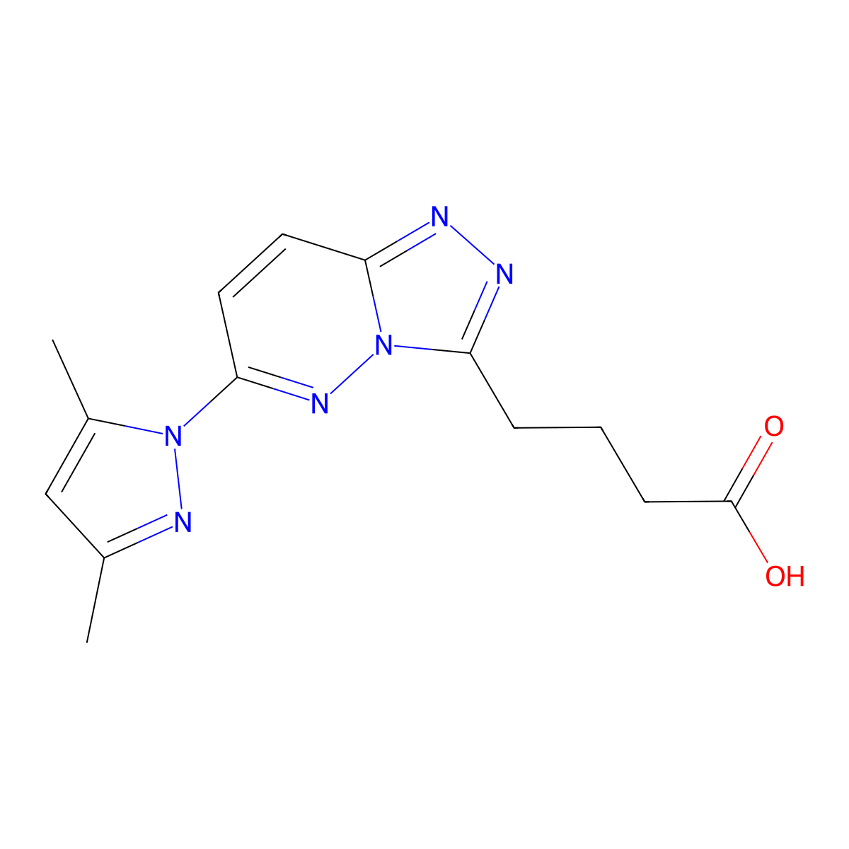 4-(6-(3,5-dimethyl-1H-pyrazol-1-yl)-[1,2,4]triazolo[4,3-b]pyridazin-3-yl)butanoic acid molecular structure, CAS 1279219-49-6