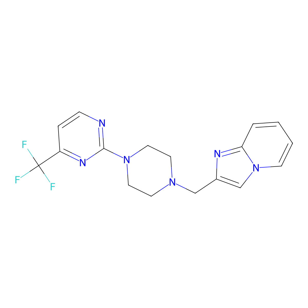 2-[4-({Imidazo[1,2-a]pyridin-2-yl}methyl)piperazin-1-yl]-4-(trifluoromethyl)pyrimidine molecular structure, CAS 1279310-99-4