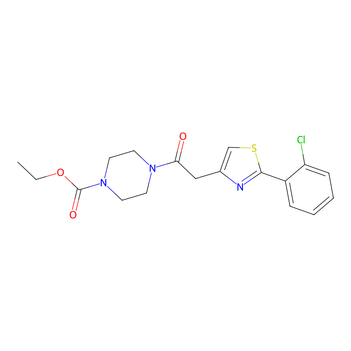 Ethyl 4-{[2-(2-chlorophenyl)-1,3-thiazol-4-yl]acetyl}piperazine-1-carboxylate molecular structure, CAS 1279401-48-7