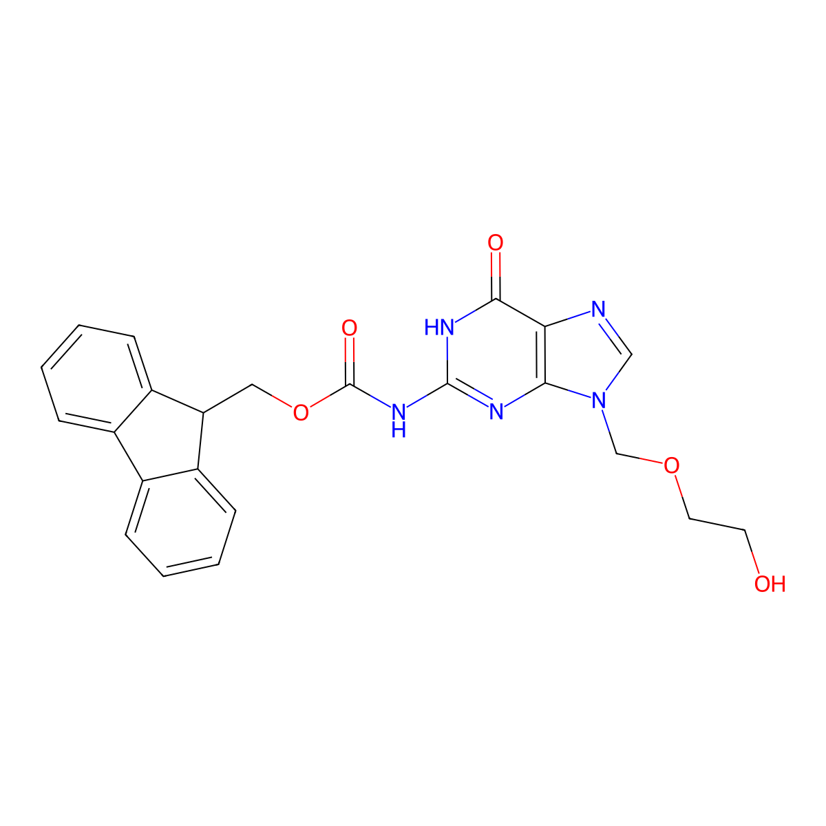 (9H-fluoren-9-yl)methyl N-{9-[(2-hydroxyethoxy)methyl]-6-oxo-6,9-dihydro-3H-purin-2-yl}carbamate molecular structure, CAS 127943-59-3