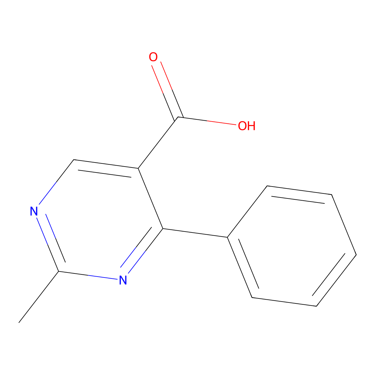 2-Methyl-4-phenylpyrimidine-5-carboxylic acid molecular structure, CAS 127958-10-5