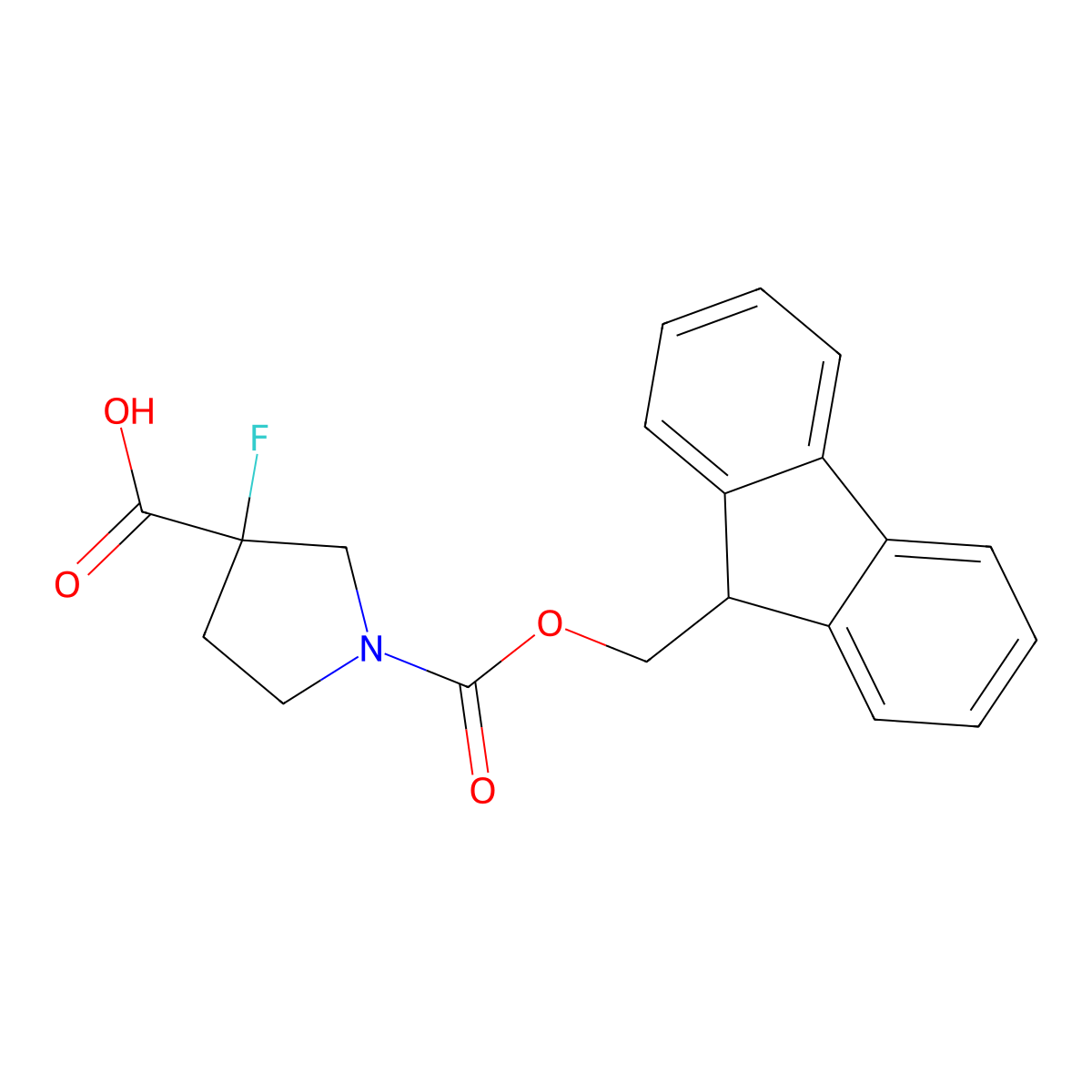 1-(((9H-fluoren-9-yl)methoxy)carbonyl)-3-fluoropyrrolidine-3-carboxylic acid molecular structure, CAS 1279669-61-2