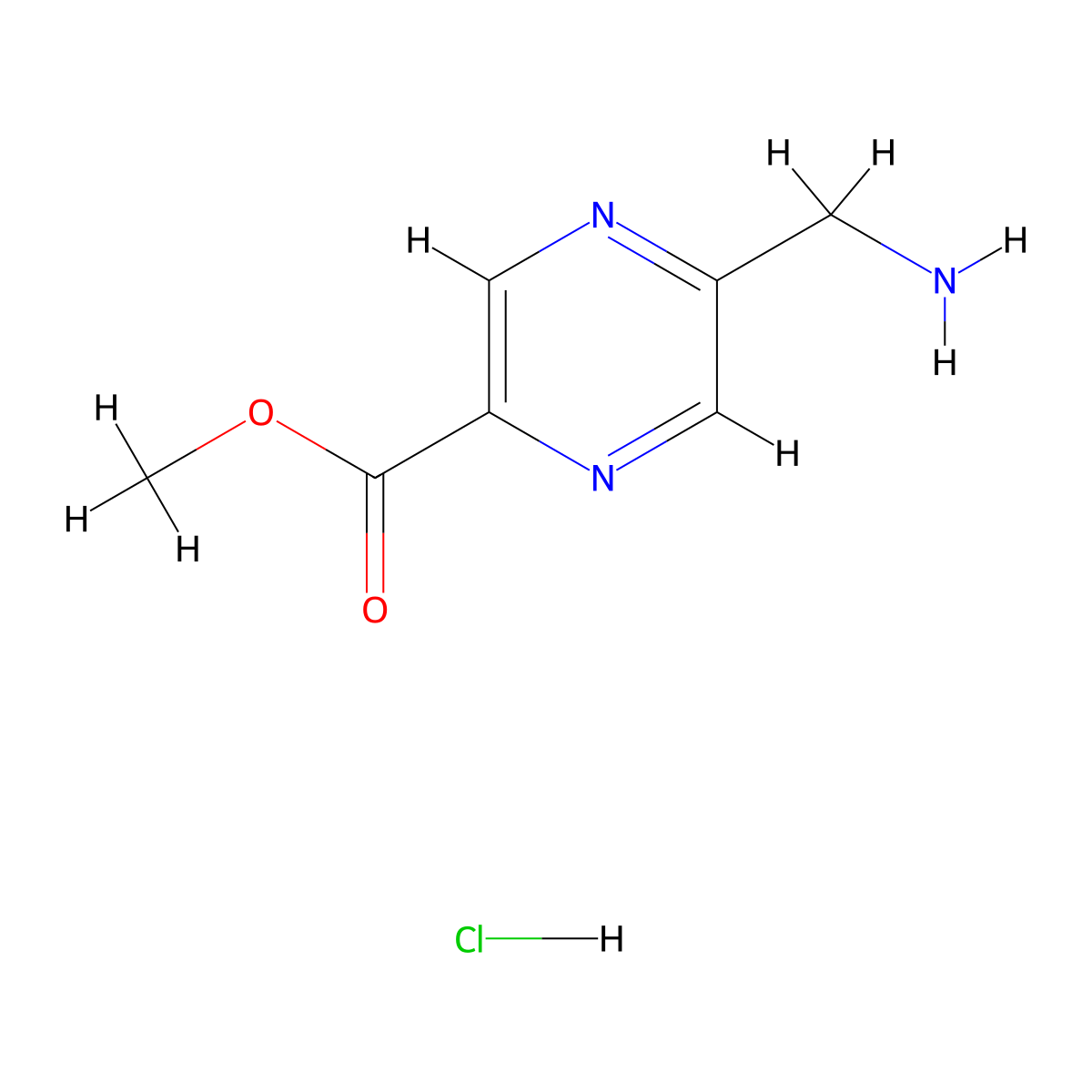 Methyl 5-(aminomethyl)pyrazine-2-carboxylate hydrochloride molecular structure, CAS 1279698-22-4