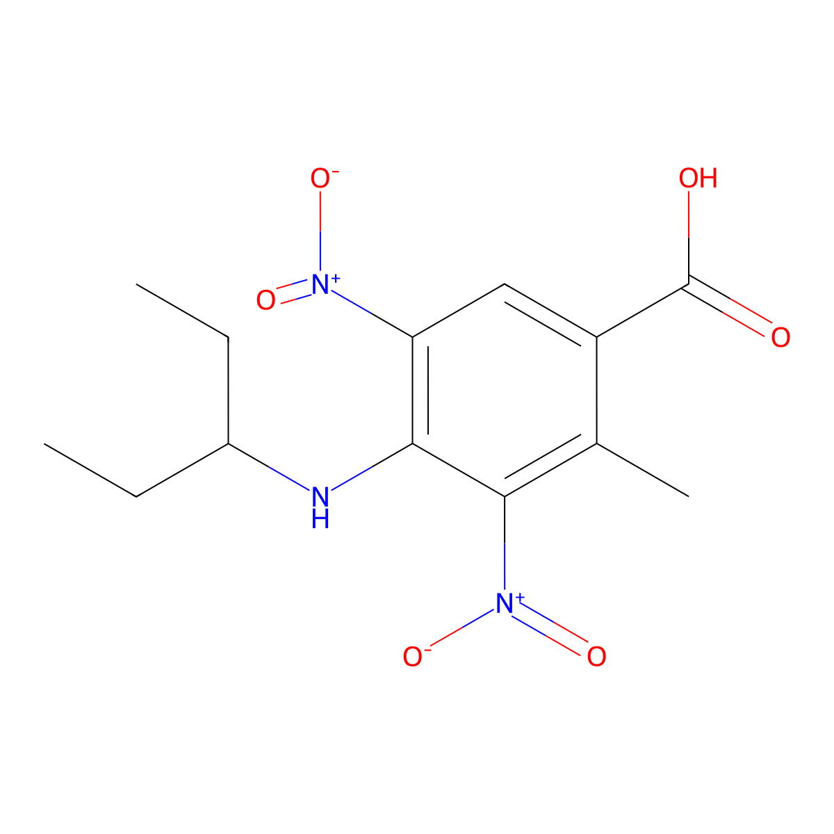 2-Methyl-3,5-dinitro-4-[(pentan-3-yl)amino]benzoic acid molecular structure, CAS 127971-53-3