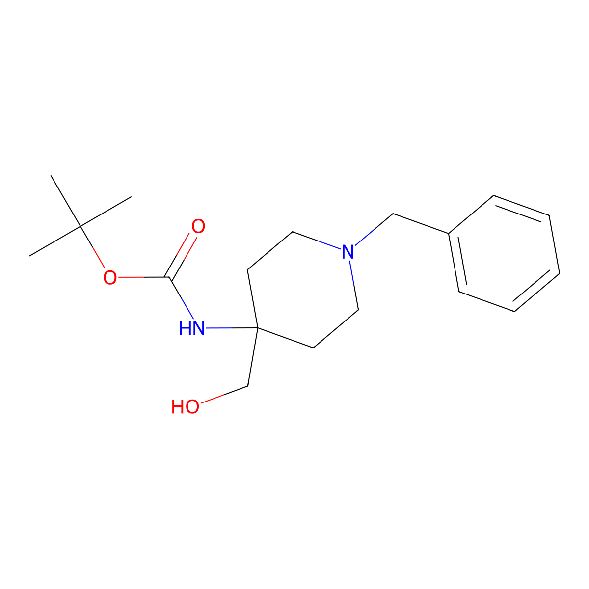 tert-Butyl (1-benzyl-4-(hydroxymethyl)piperidin-4-yl)carbamate molecular structure, CAS 1279815-88-1