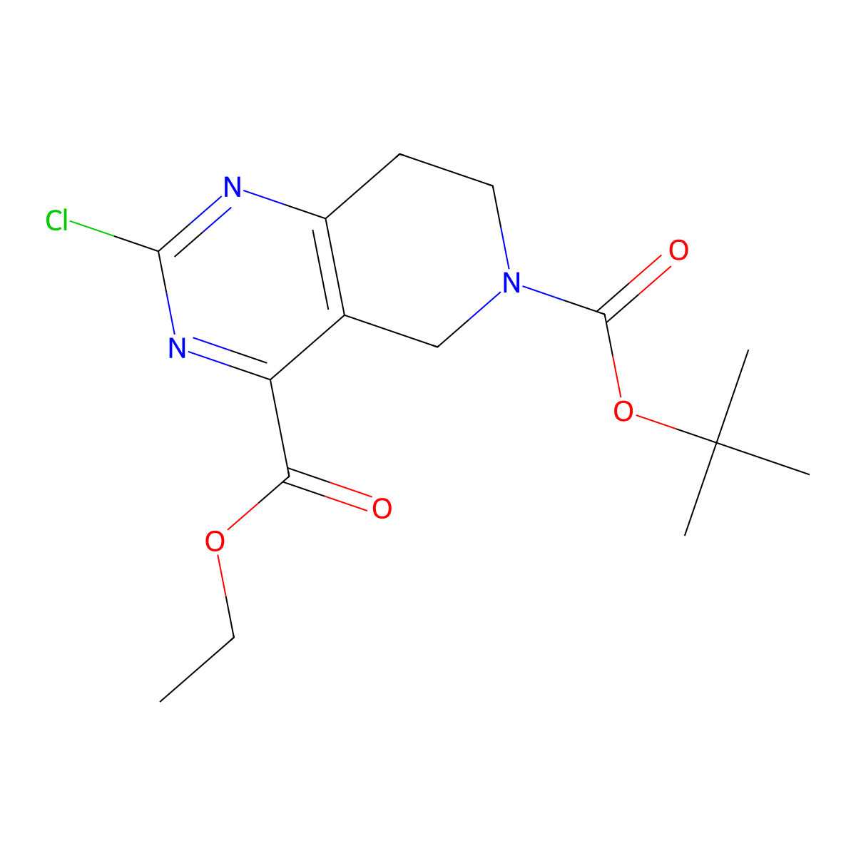 Pyrido[4,3-d]pyrimidine-4,6(5H)-dicarboxylic acid, 2-chloro-7,8-dihydro-, 6-(1,1-dimethylethyl) 4-ethyl ester molecular structure, CAS 1279816-32-8