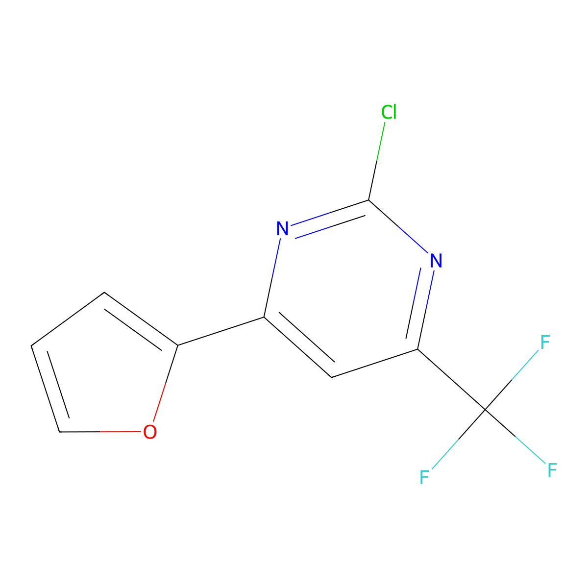 2-Chloro-4-(furan-2-yl)-6-(trifluoromethyl)pyrimidine molecular structure, CAS 1279817-59-2