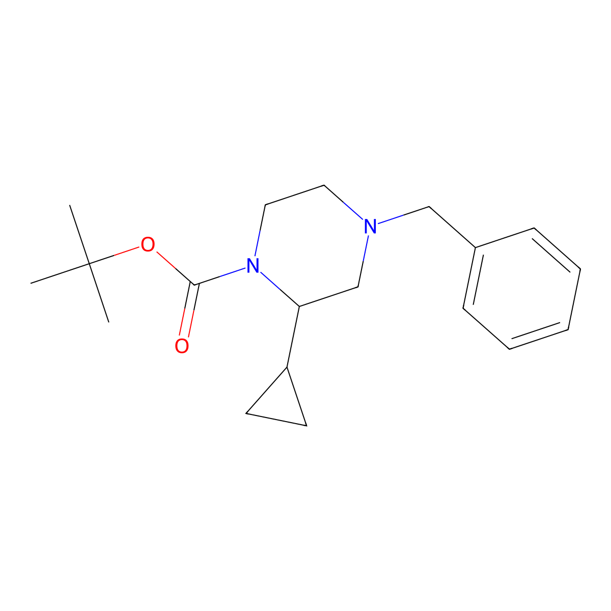Tert-butyl 4-benzyl-2-cyclopropylpiperazine-1-carboxylate molecular structure, CAS 1279821-72-5