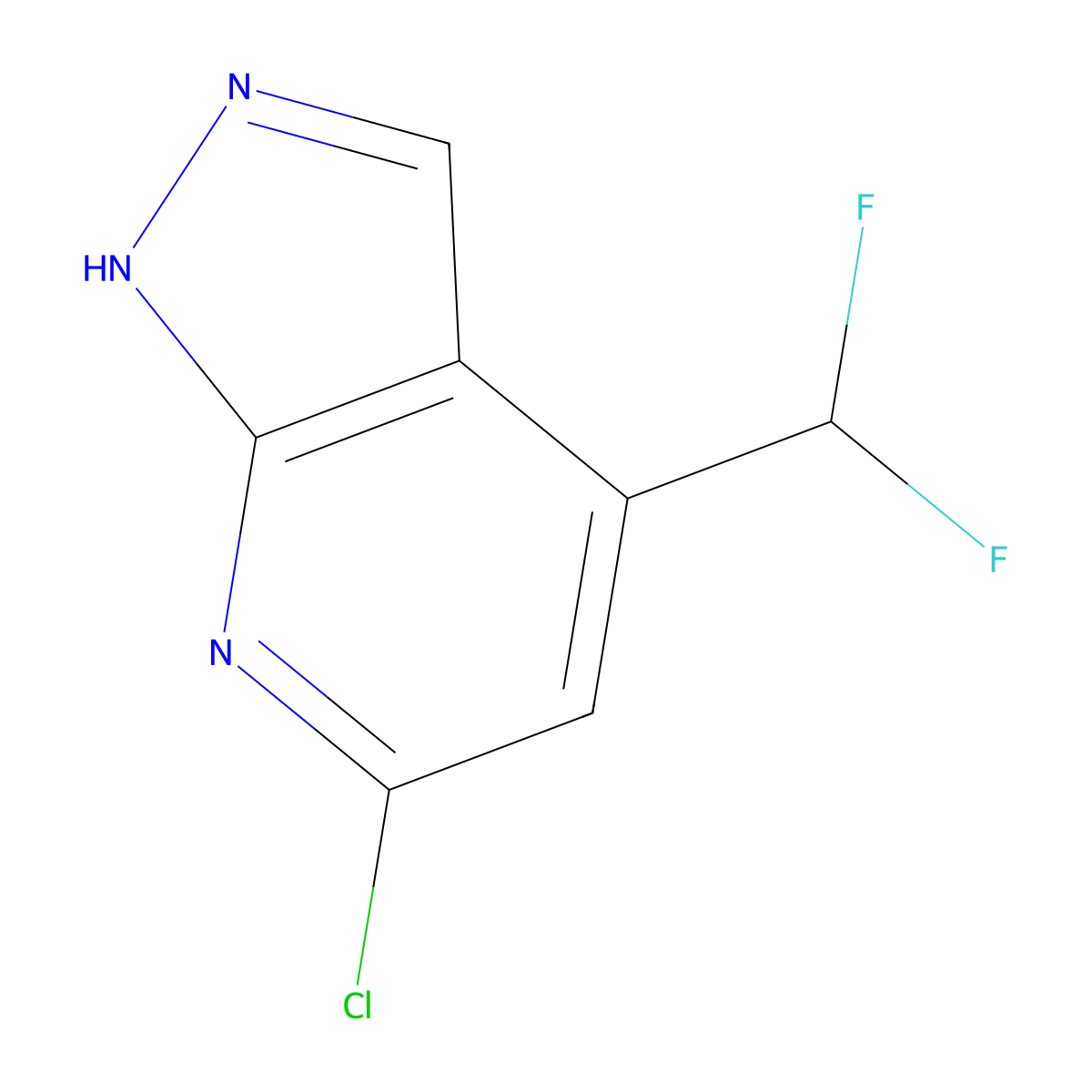 6-chloro-4-(difluoromethyl)-1H-pyrazolo[3,4-b]pyridine molecular structure, CAS 1279829-79-6