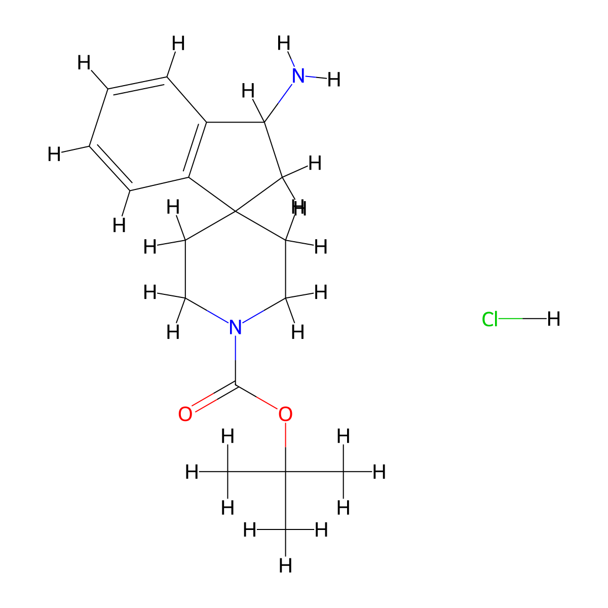 t-Butyl 3-amino-2,3-dihydrospiro[indene-1,4'-piperidine]-1'-carboxylate hydrochloride molecular structure, CAS 1279844-40-4