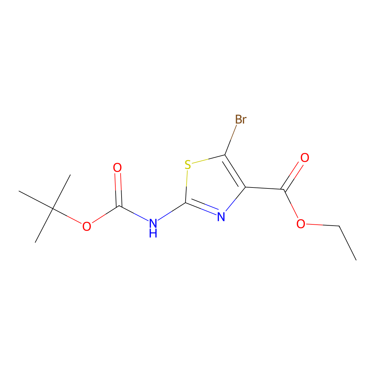 Ethyl 5-bromo-2-((tert-butoxycarbonyl)amino)thiazole-4-carboxylate molecular structure, CAS 1279863-32-9