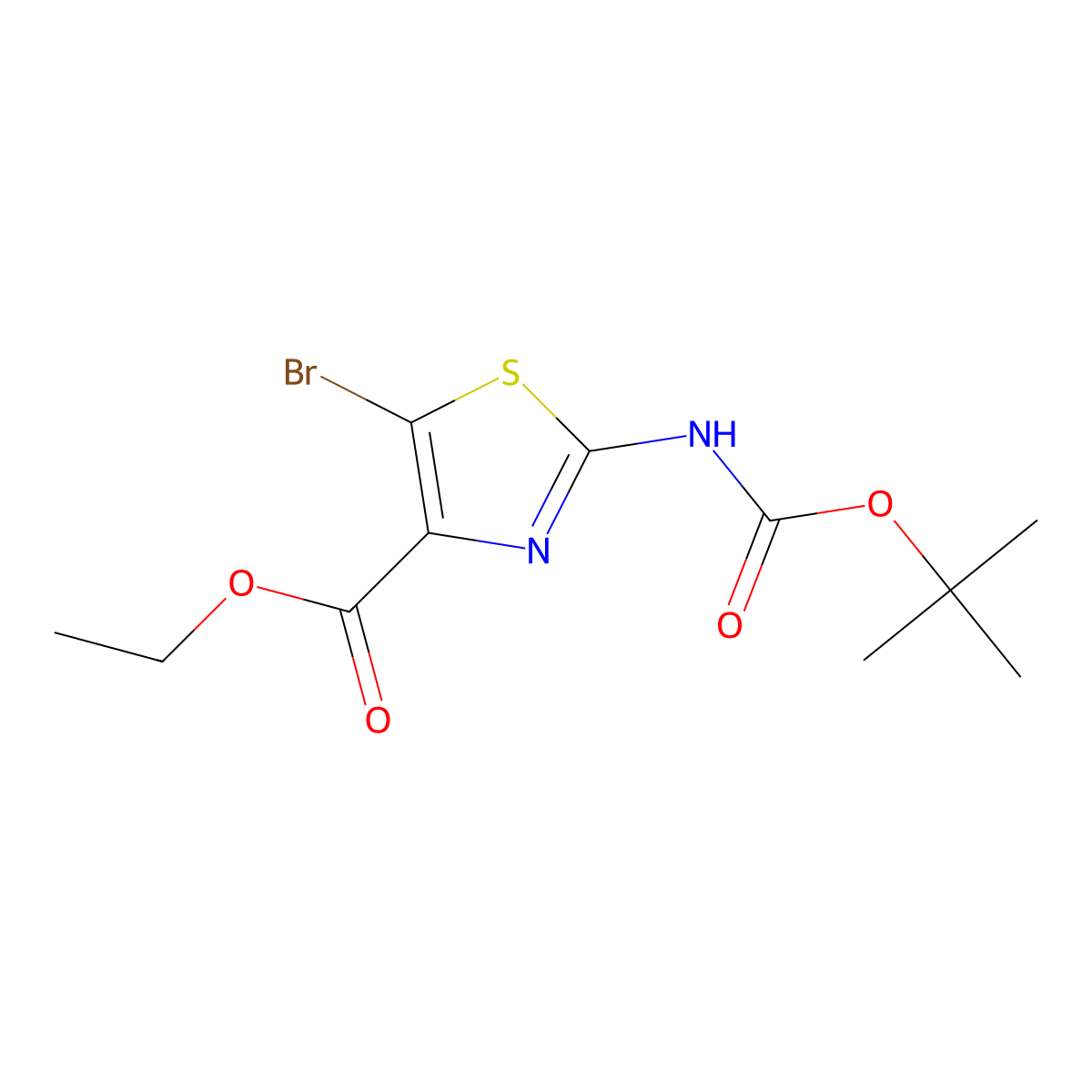 Ethyl 5-bromo-2-((tert-butoxycarbonyl)amino)thiazole-4-carboxylate molecular structure, CAS 1279863-32-9