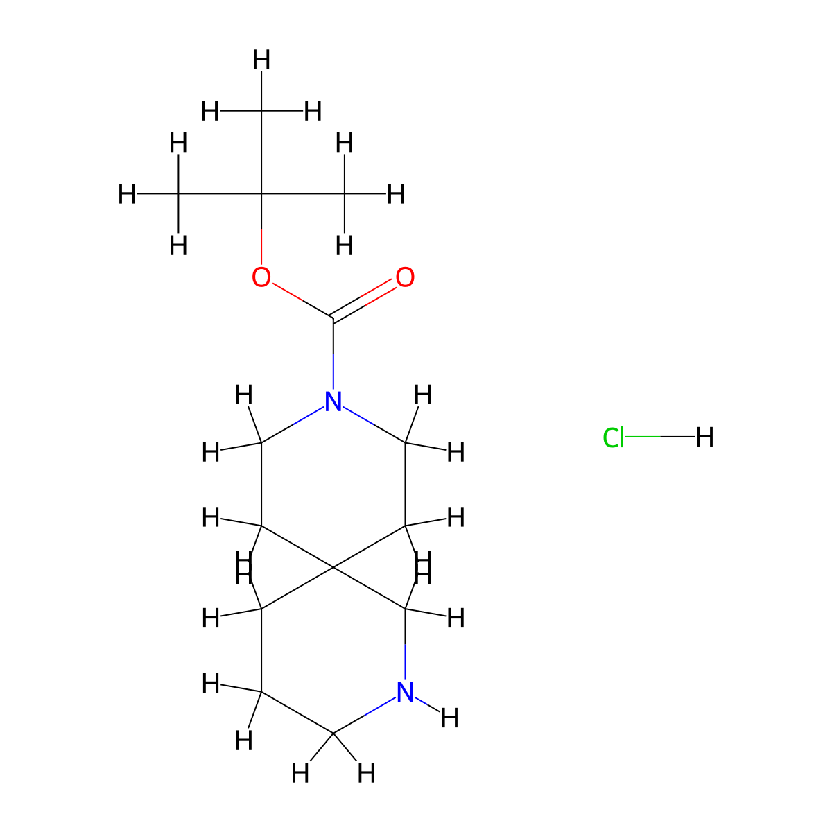 Tert-butyl 2,9-diazaspiro[5.5]undecane-9-carboxylate hydrochloride molecular structure, CAS 1279866-58-8
