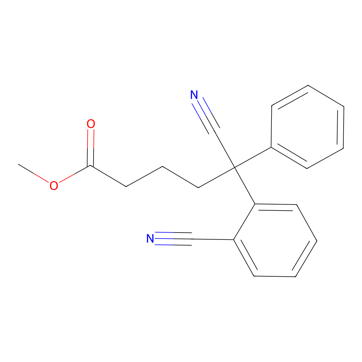 Methyl 5-cyano-5-(2-cyanophenyl)-5-phenylpentanoate molecular structure, CAS 127999-70-6