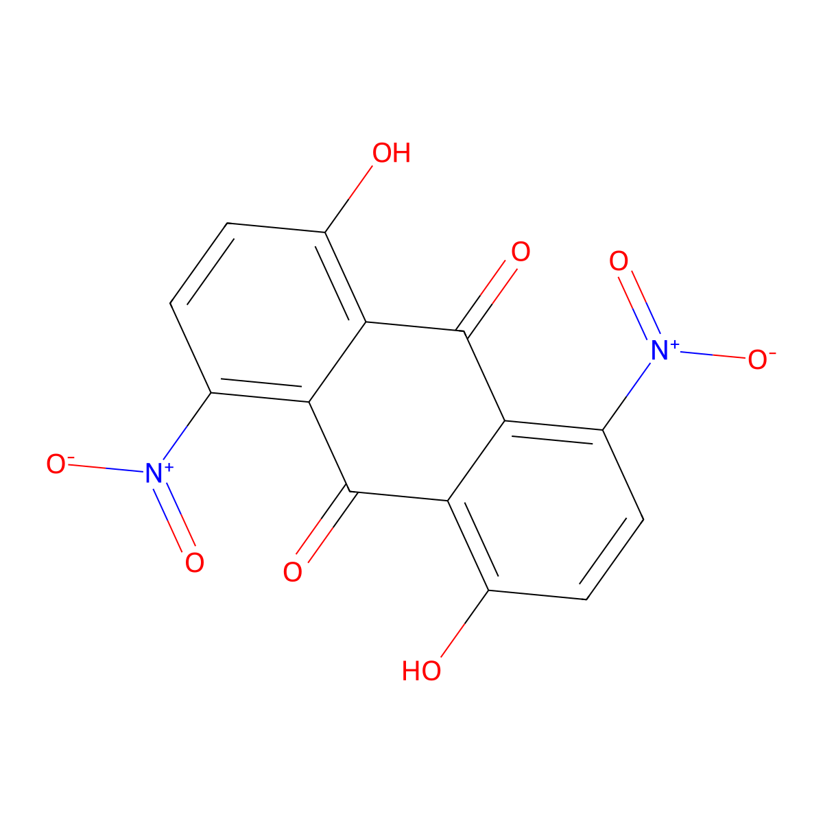 9,10-Anthracenedione, 1,5-dihydroxy-4,8-dinitro- molecular structure, CAS 128-91-6