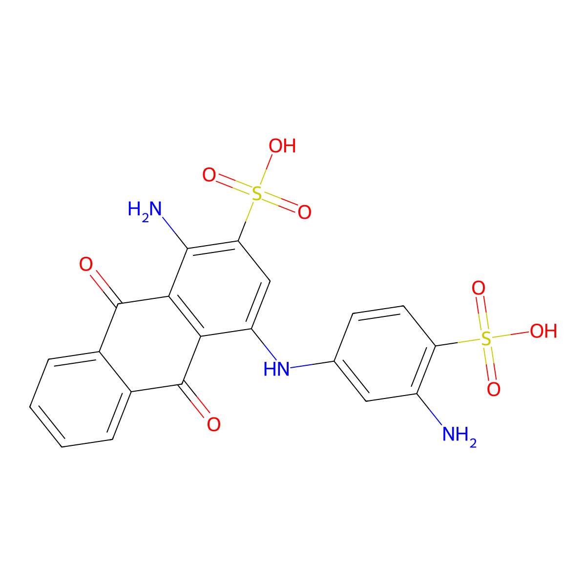 1-Amino-4-(3'-aminophenylamino)anthraquinone-2,4'-disulfonic acid molecular structure, CAS 128-99-4