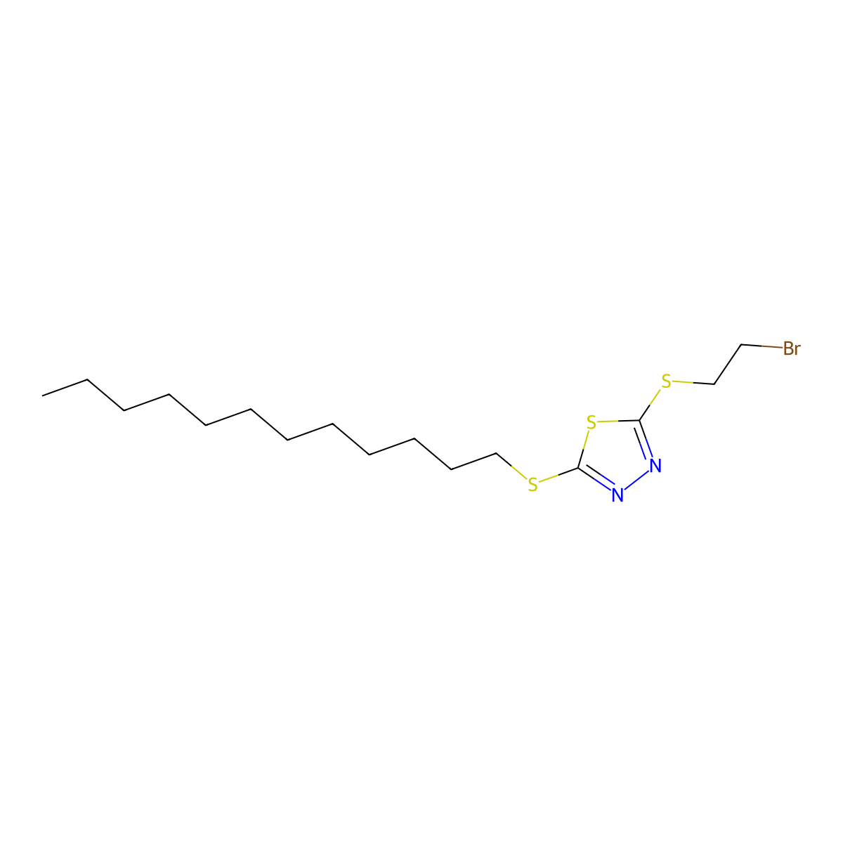 2-[(2-Bromoethyl)sulfanyl]-5-(dodecylsulfanyl)-1,3,4-thiadiazole molecular structure, CAS 128016-40-0
