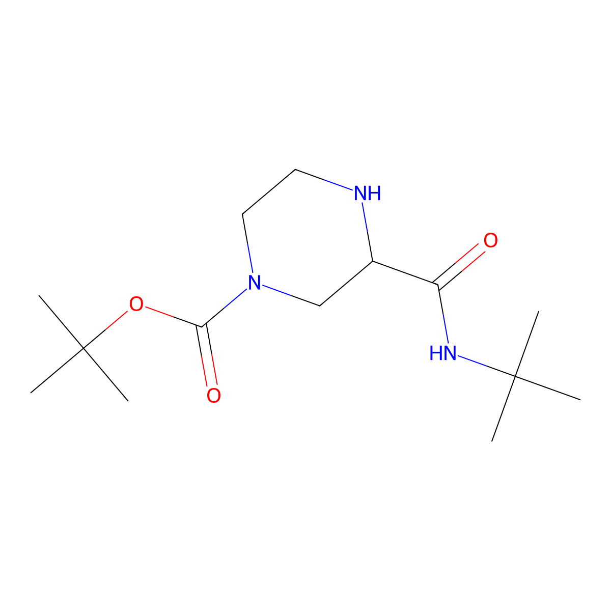 Tert-butyl 3-(tert-butylcarbamoyl)piperazine-1-carboxylate molecular structure, CAS 128019-61-4