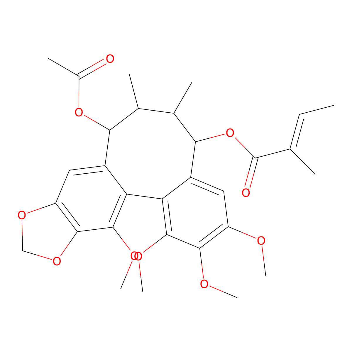 (11-Acetyloxy-3,4,5,19-tetramethoxy-9,10-dimethyl-15,17-dioxatetracyclo[10.7.0.02,7.014,18]nonadeca-1(19),2,4,6,12,14(18)-hexaen-8-yl) 2-methylbut-2-enoate molecular structure, CAS 1280213-70-8