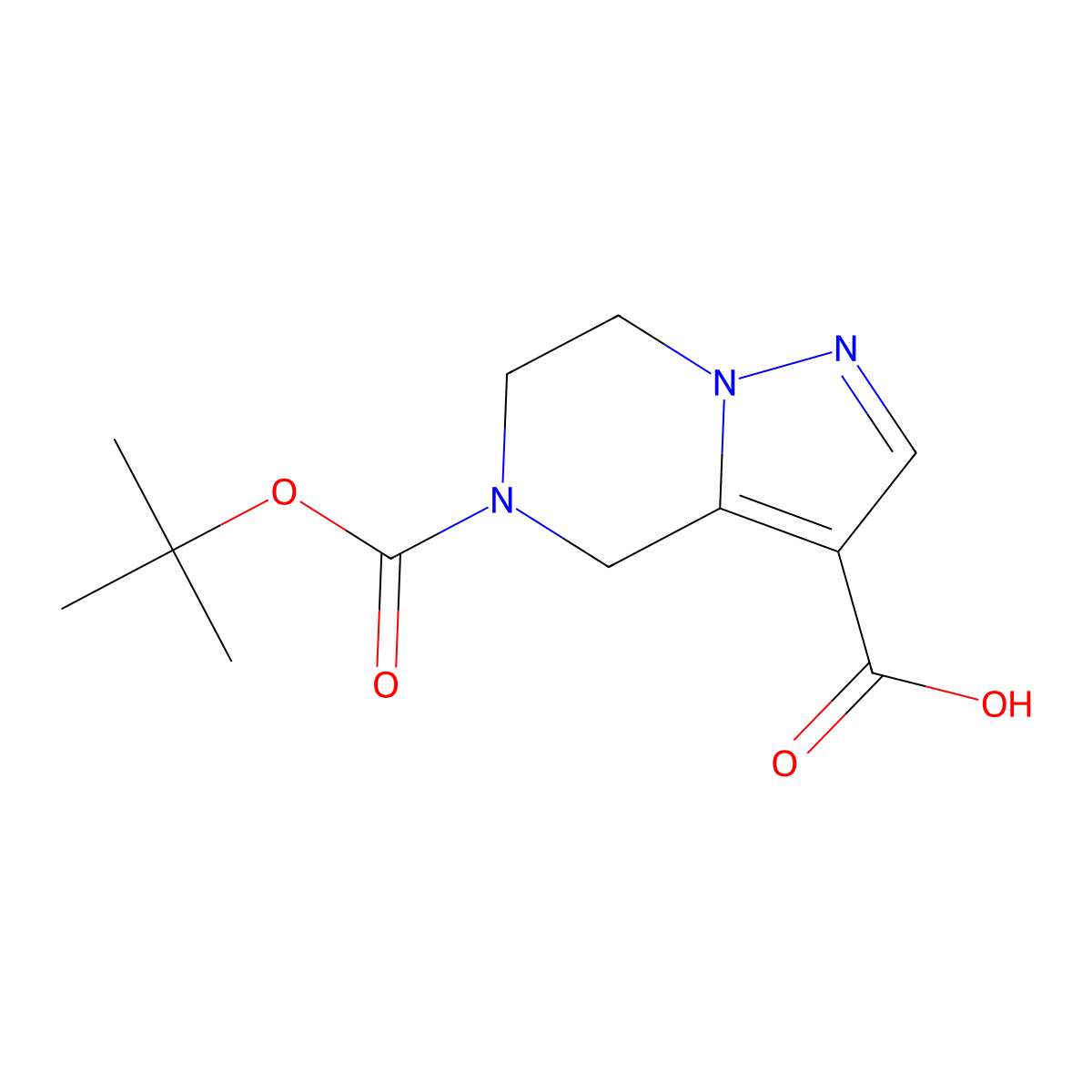 5-((tert-butoxy)carbonyl)-4H,5H,6H,7H-pyrazolo(1,5-a)pyrazine-3-carboxylic acid molecular structure, CAS 1280214-48-3