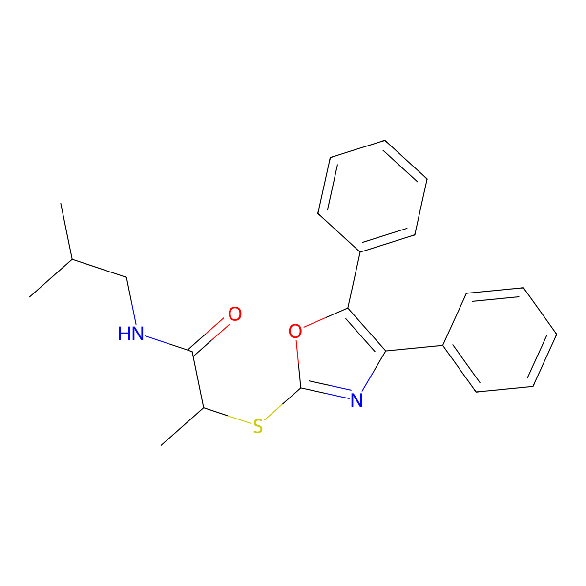 2-((4,5-Diphenyloxazol-2-yl)thio)-N-isobutylpropanamide molecular structure, CAS 1280298-31-8