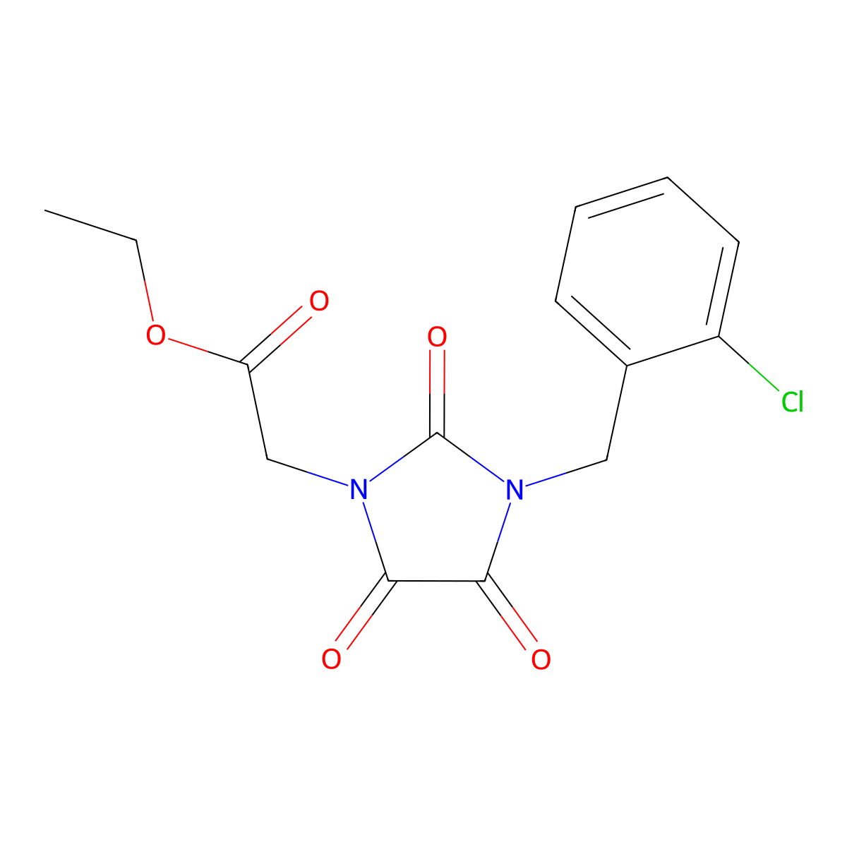 Ethyl 2-[3-(2-chlorobenzyl)-2,4,5-trioxo-1-imidazolidinyl]acetate molecular structure, CAS 128043-66-3