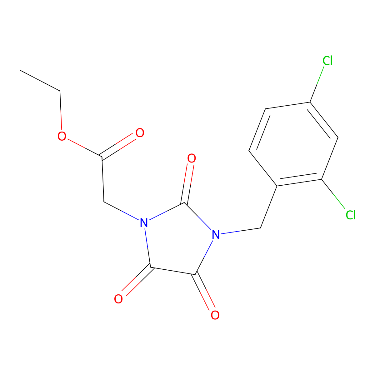 Ethyl 2-[3-(2,4-dichlorobenzyl)-2,4,5-trioxo-1-imidazolidinyl]acetate molecular structure, CAS 128043-71-0