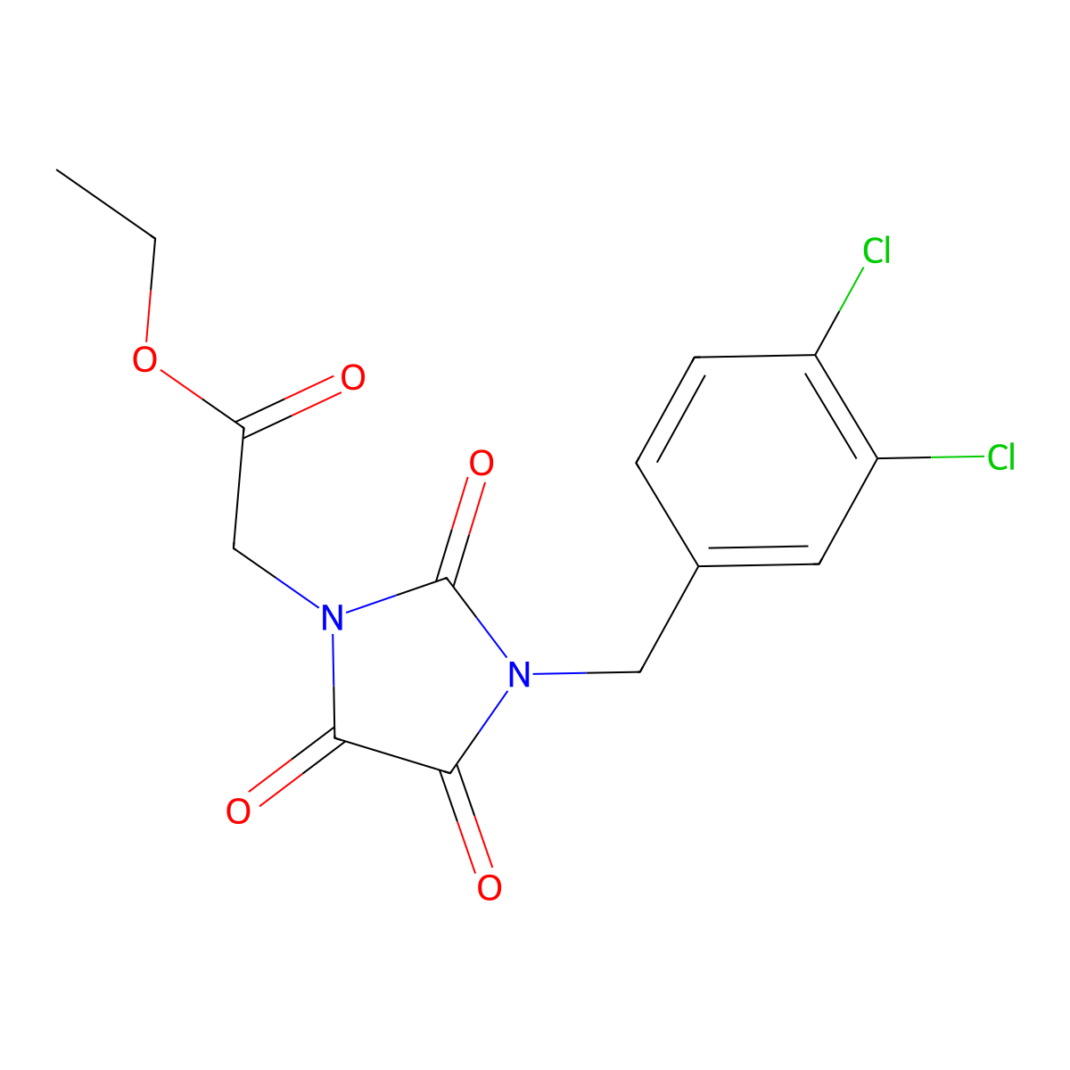 Ethyl 2-[3-(3,4-dichlorobenzyl)-2,4,5-trioxo-1-imidazolidinyl]acetate molecular structure, CAS 128043-72-1