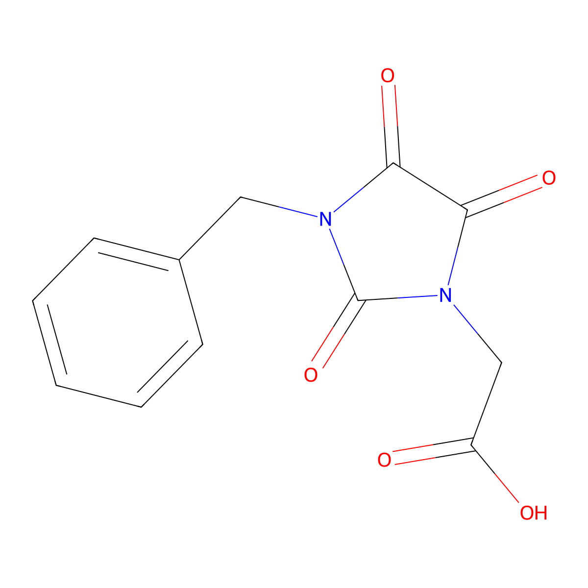 2-(3-Benzyl-2,4,5-trioxoimidazolidin-1-yl)acetic acid molecular structure, CAS 128043-86-7