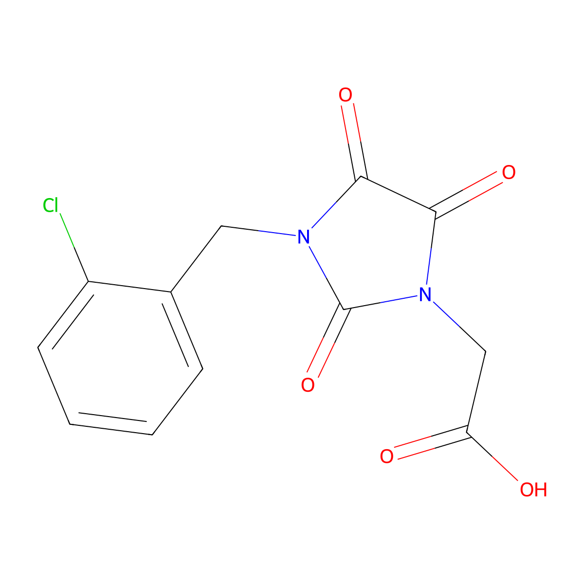 2-[3-(2-Chlorobenzyl)-2,4,5-trioxo-1-imidazolidinyl]acetic acid molecular structure, CAS 128043-92-5