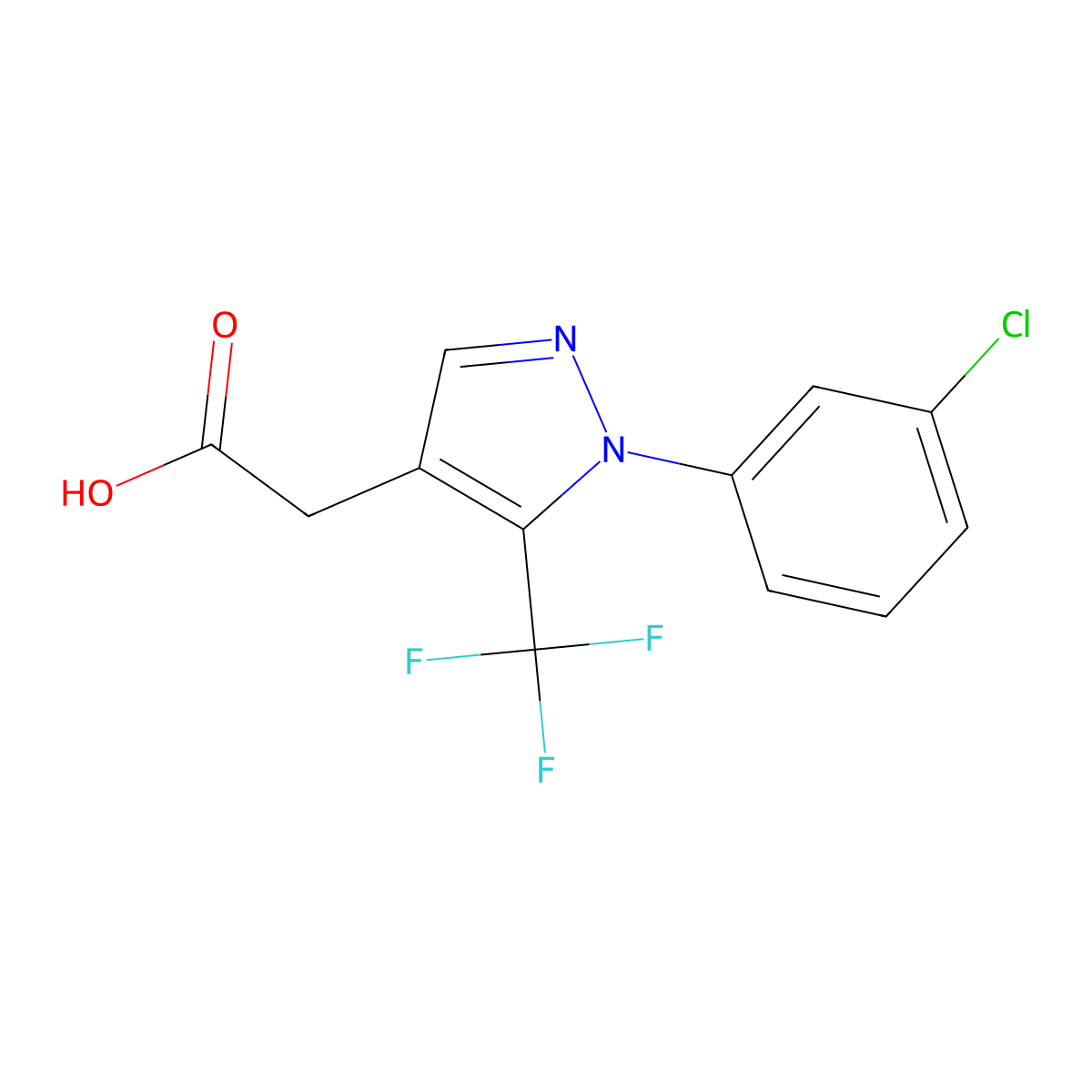 2-[1-(3-chlorophenyl)-5-(trifluoromethyl)-1H-pyrazol-4-yl]acetic acid molecular structure, CAS 1280538-12-6