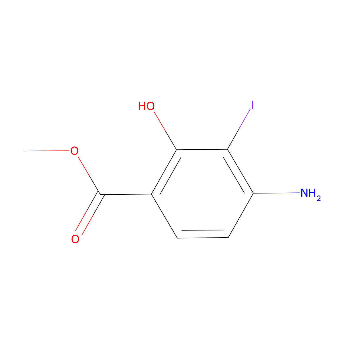 Methyl 4-amino-2-hydroxy-3-iodobenzenecarboxylate molecular structure, CAS 1280538-13-7