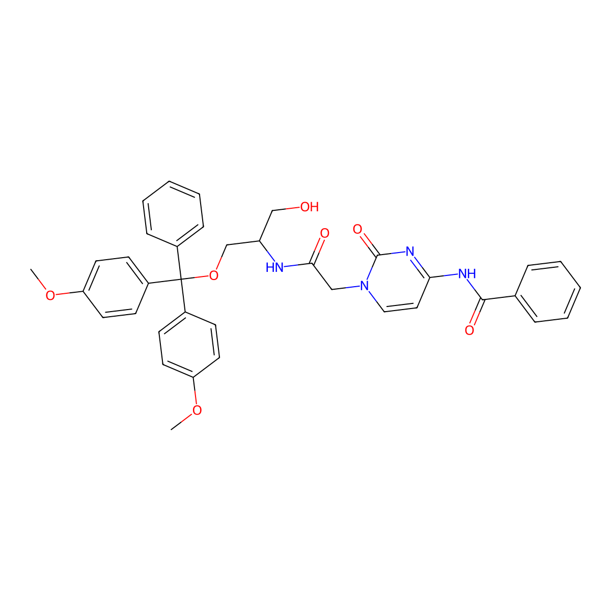 N-(1-({[(2R)-1-(bis(4-methoxyphenyl)(phenyl)methoxy)-3-hydroxypropan-2-yl]carbamoyl}methyl)-2-oxo-1,2-dihydropyrimidin-4-yl)benzamide molecular structure, CAS 1280548-86-8