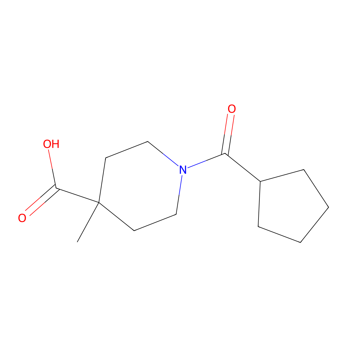1-Cyclopentanecarbonyl-4-methyl-piperidine-4-carboxylic acid molecular structure, CAS 1280593-36-3