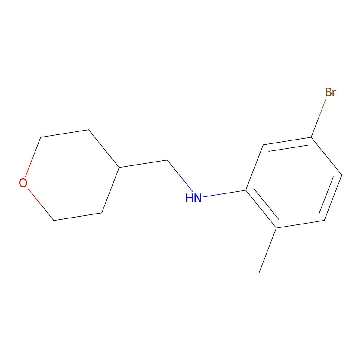 5-Bromo-2-methyl-N-((tetrahydro-2H-pyran-4-yl)methyl)aniline molecular structure, CAS 1280625-56-0