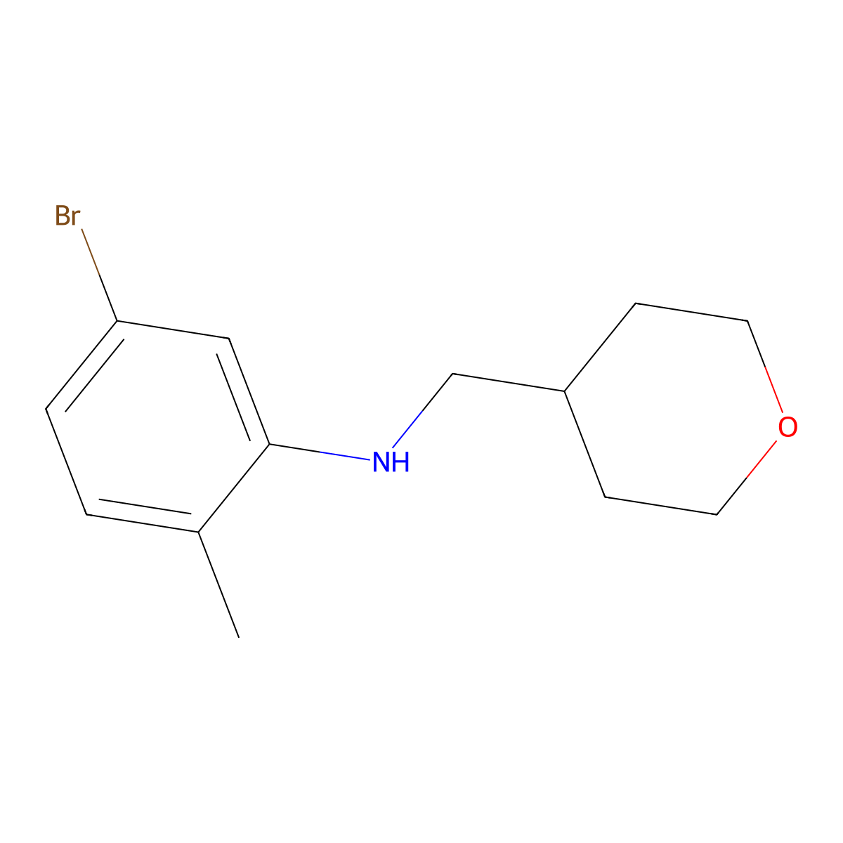 5-Bromo-2-methyl-N-((tetrahydro-2H-pyran-4-yl)methyl)aniline molecular structure, CAS 1280625-56-0